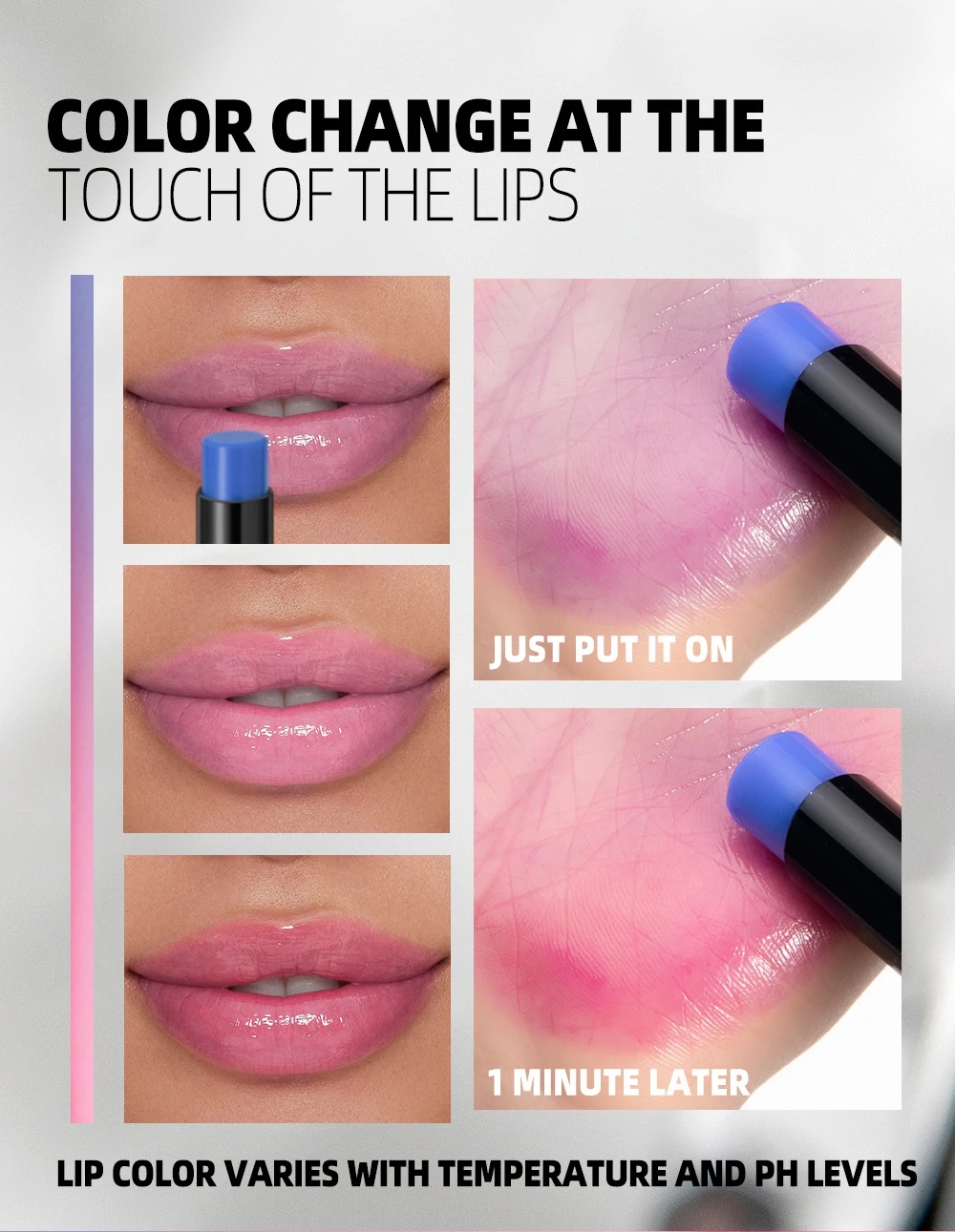 マジック口紅温度変色リップステイングロス保湿長期的な防水リップクリーム光沢のある口紅
