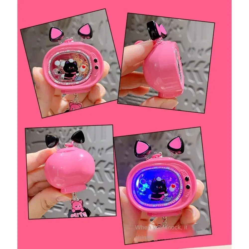 Kawaii Mini Cartoon Keychain Luminiferous Anti-loss Lighted Keyring Pendant TV-Shaped Plastic Lighted TV Keychain Car Accessory