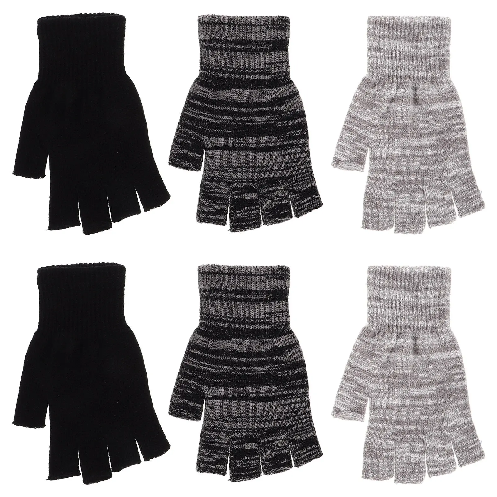 

3 пары зимних вязаных перчаток без пальцев, теплые эластичные перчатки для набора текста, вождения, езды на велосипеде, для холодной погоды и активного отдыха на улице