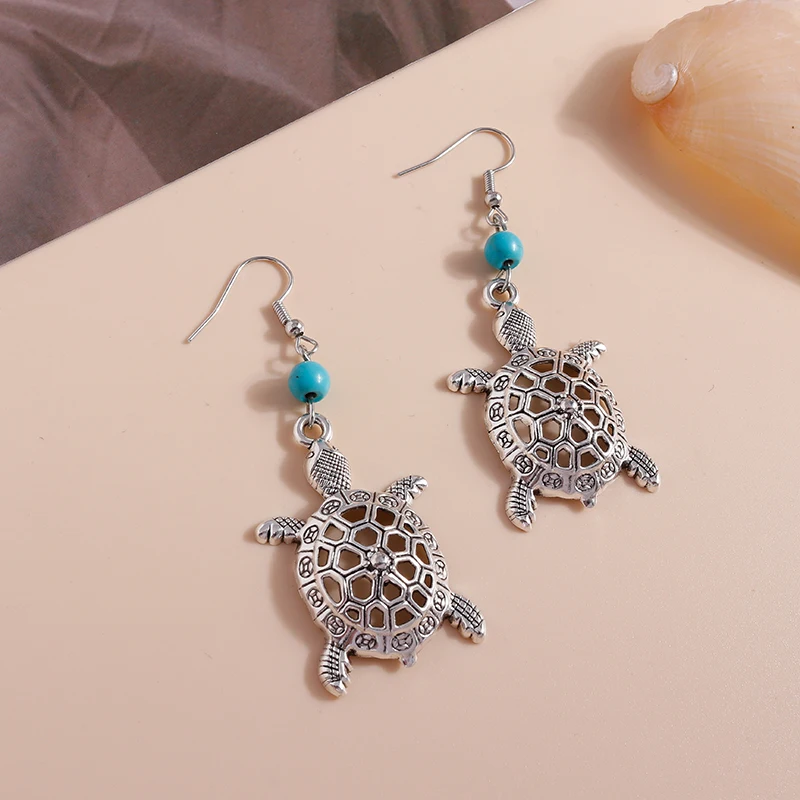 Cartoon Turtle Drop Earrings for Women Alloy Animal Dangle Hooks Earrings Girls Party Holiday Jewelry Accessories