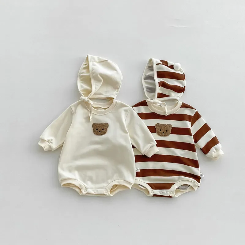 

Bardibess Autumn Baby Bodysuits Cute Bear Head Boys One Piece With Hat Infant Clothes