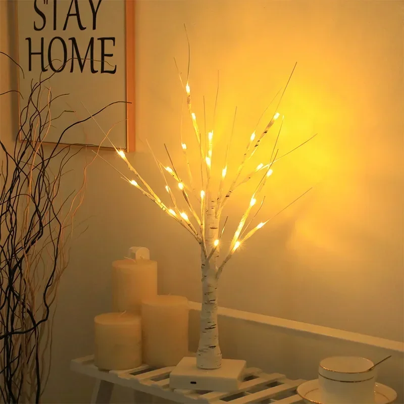 LED White Birch Lights Christmas Home Decorative Lights Interior Bedroom Birthday Party Landscape Lighting Black Christmas Tree