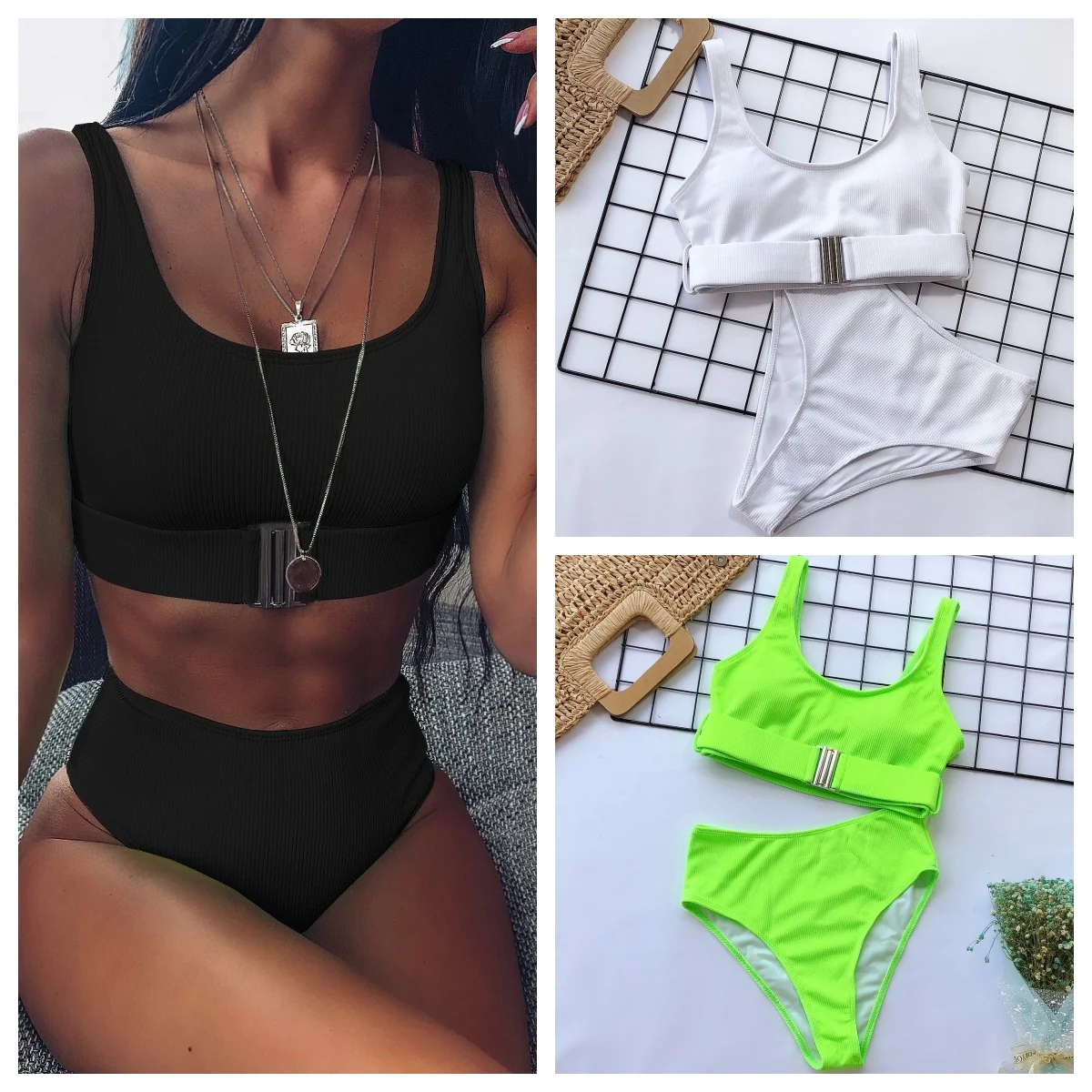 High Waist Bikini Woman Swimsuit Women Swimwear Bathing Suit Padded Push Up Ruched Swimsuit Women Bikini Set