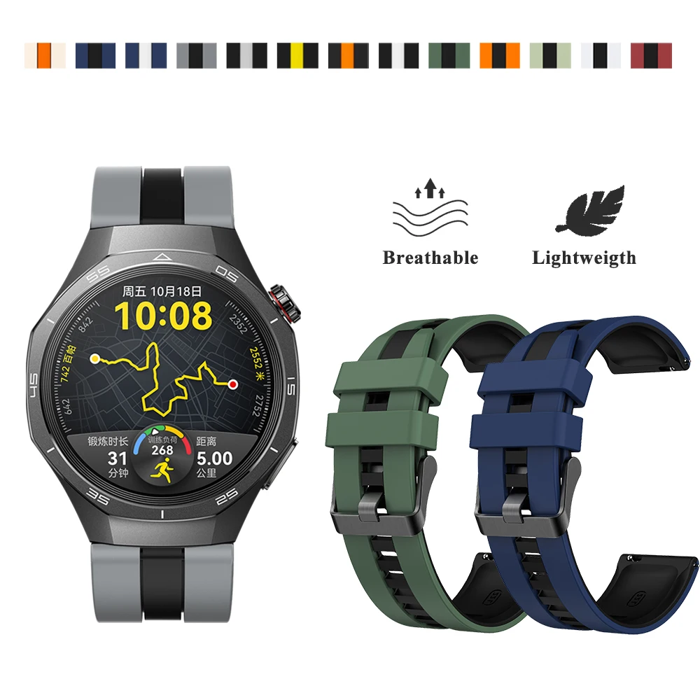 22mm Strap for Huawei Watch Gt5 Pro 46mm Colorblocking Sports Breathable Silicone Strap for Huawei Watch Ultimate Gt5 Gt4 46mm