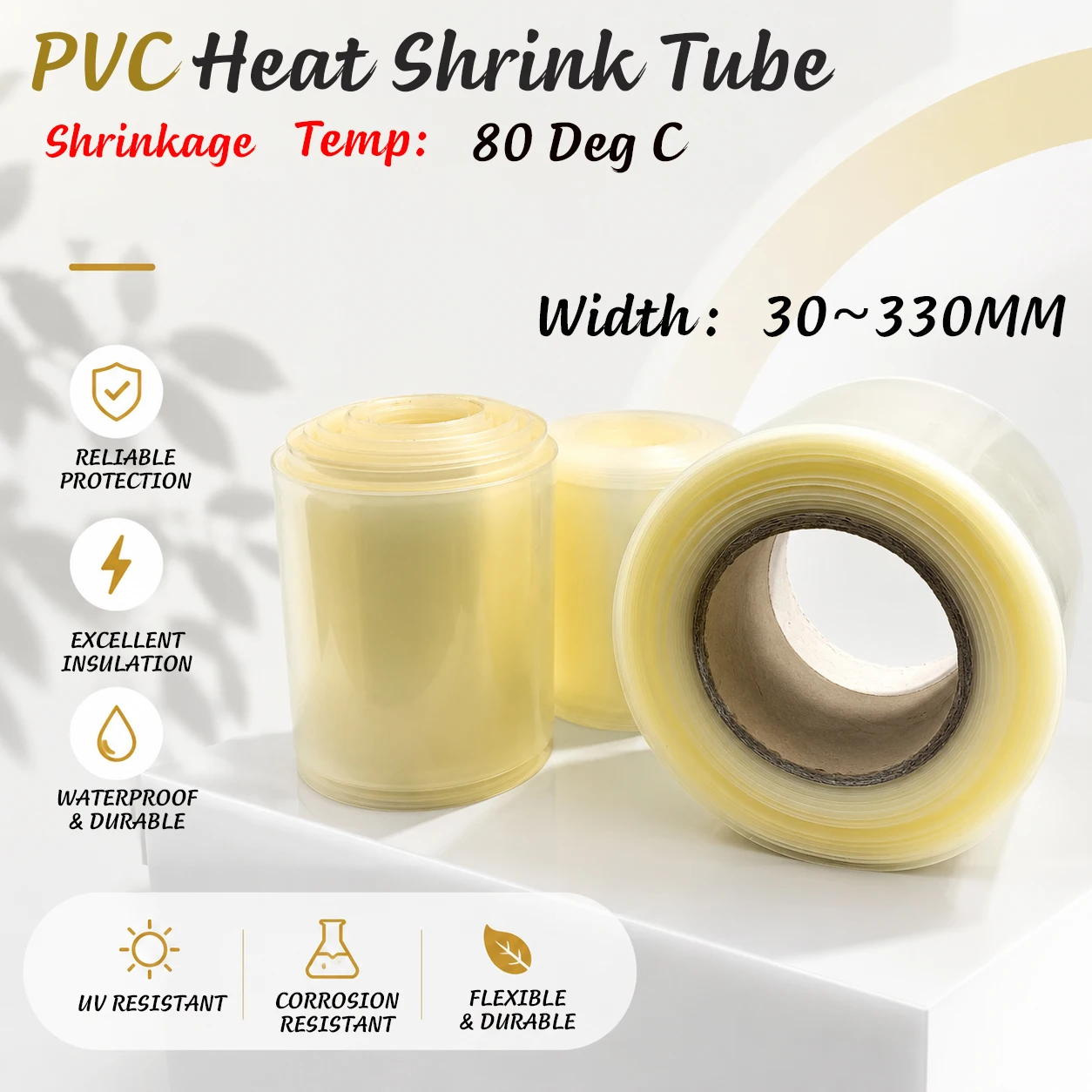 Width 30-300mm, Transparent PVC Heat Shrink Tube, Quick Shrinkage Waterproof Sheath, Wire Harness Protection