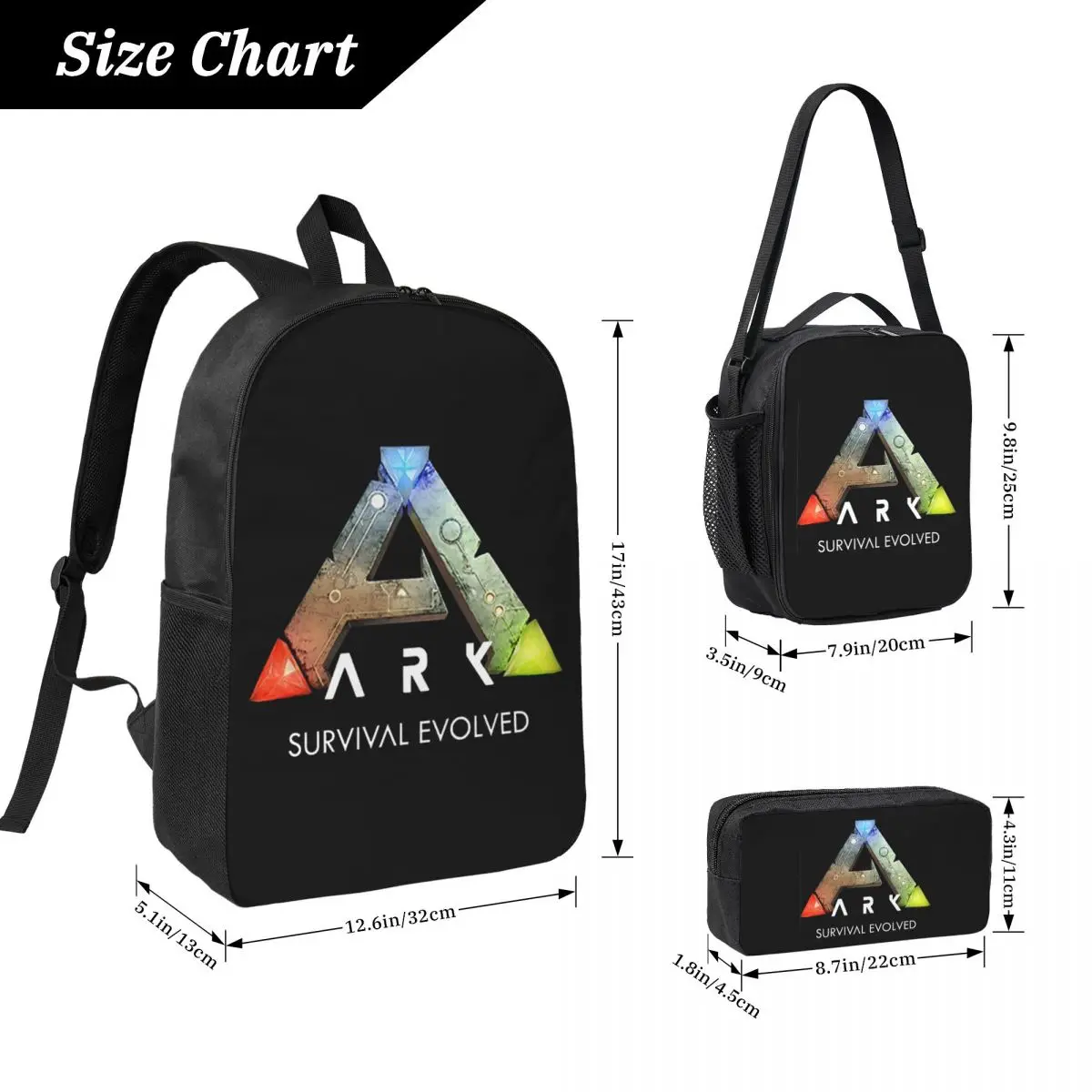 Ark Survival Evolved Black Backpack Student Boys Girls BookBag School Bag Shoulder Bags 3ps Insulated Lunch Bag Pencil Case
