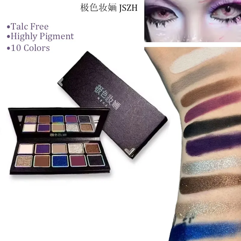 JSZH-paleta de sombra de ojos en polvo, 10 colores, brillo mate, brillo gótico, sin talco, pigmento alto, maquillaje de ojos duradero y mezclable