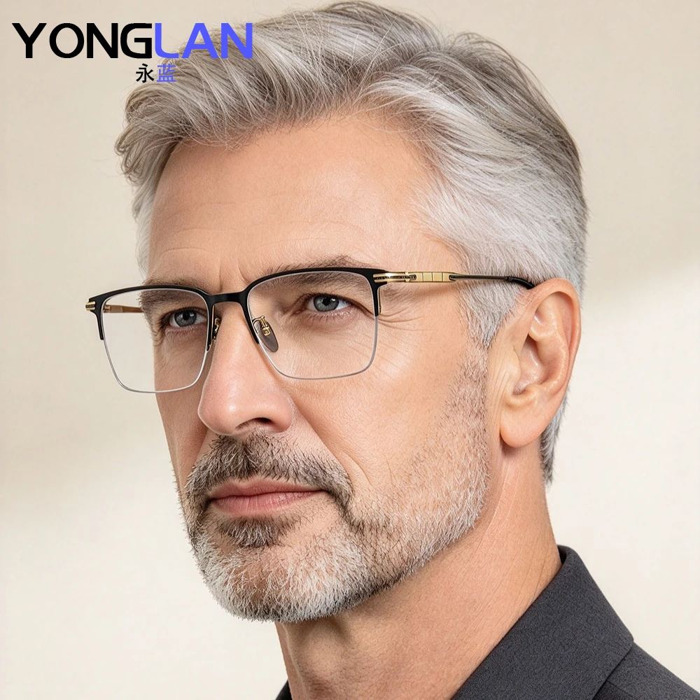 Popular Metal Eyebrow Square Prescription Glasses for Men Photochromic/Myopia Optical Eyeglasses Progressive Eyewear