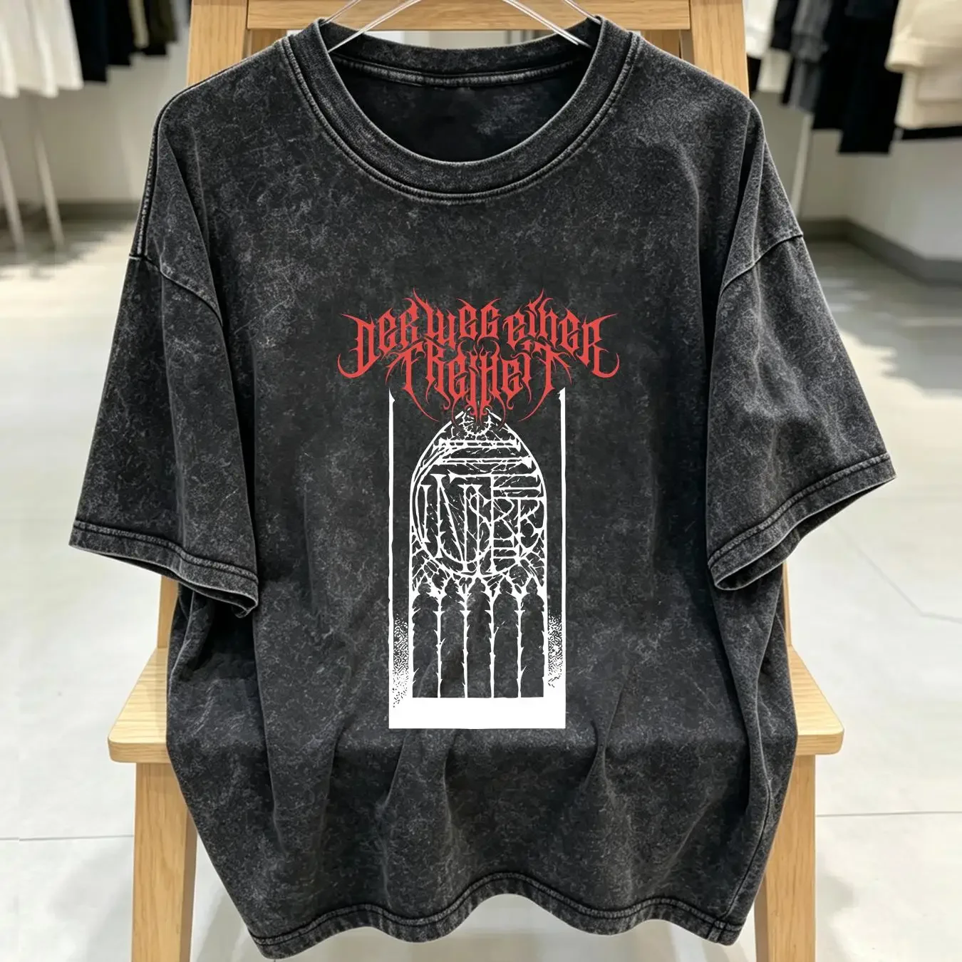 washed T Shirt Vintage 2000s Der Weg Einer Freiheit Metal Band Black long or short sleeves vintage Washed Top For Everyday Wear