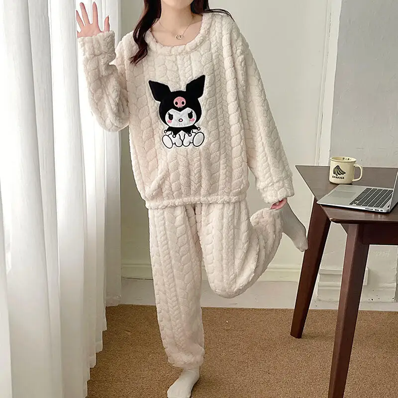 

Hot Kawaii Kuromi Women Homewear Anime Cartoon Pochacco Sleepwear Student Pajama Set Sweetheart Girl Winter Thick Warm Sleepwear