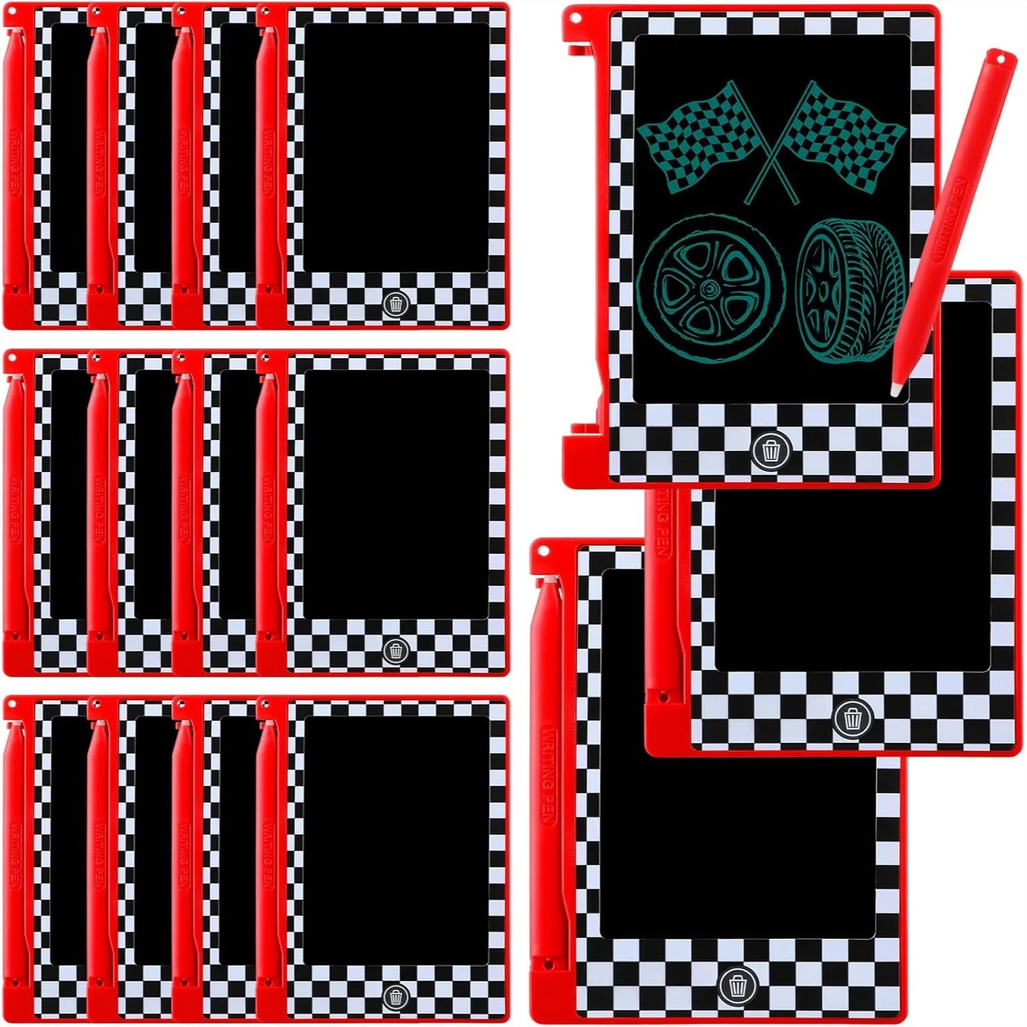 

12 Pack Race Car Party Favors Mini LCD Writing Tablet 4.6 Inch Doodle Board for Kids Drawing Pads with Stylus Erasable Reusable