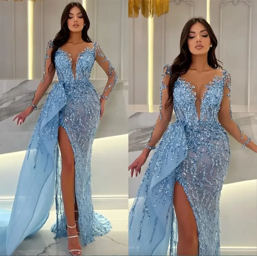 

Blue Evening Dress Designer Special Style Sleeveless With V-Neck Lace Appliques Prom Dress Floor-Length Formal Dress Customized