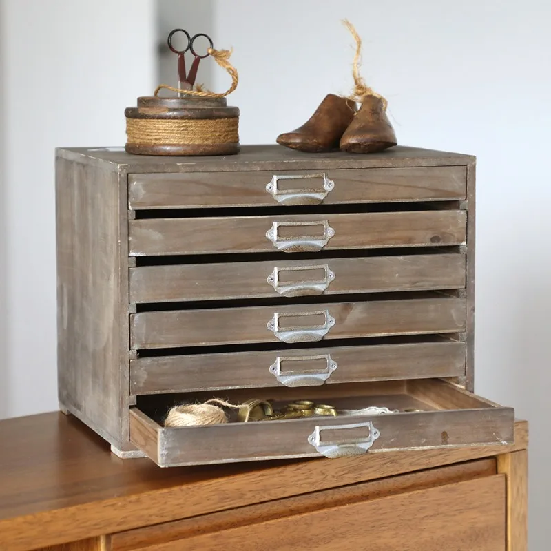 Solid wood desktop storage box retro old drawer storage box office file jewelry cosmetics storage cabinet
