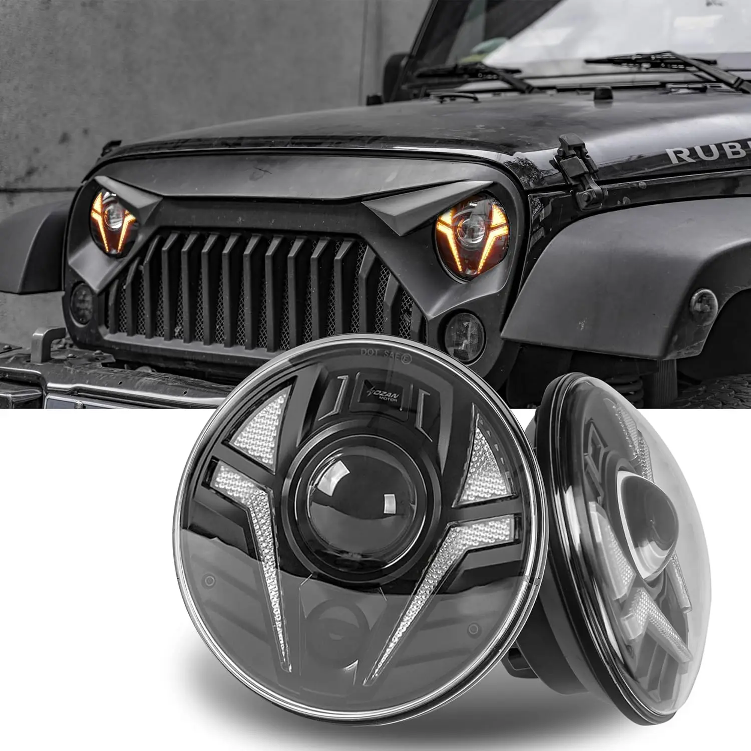 

7 Inch LED Headlights with Hi/Lo Beam, DRL and Amber Turn Signal 2PCS Bright Round Projector Headlights Compatible with Wrangler