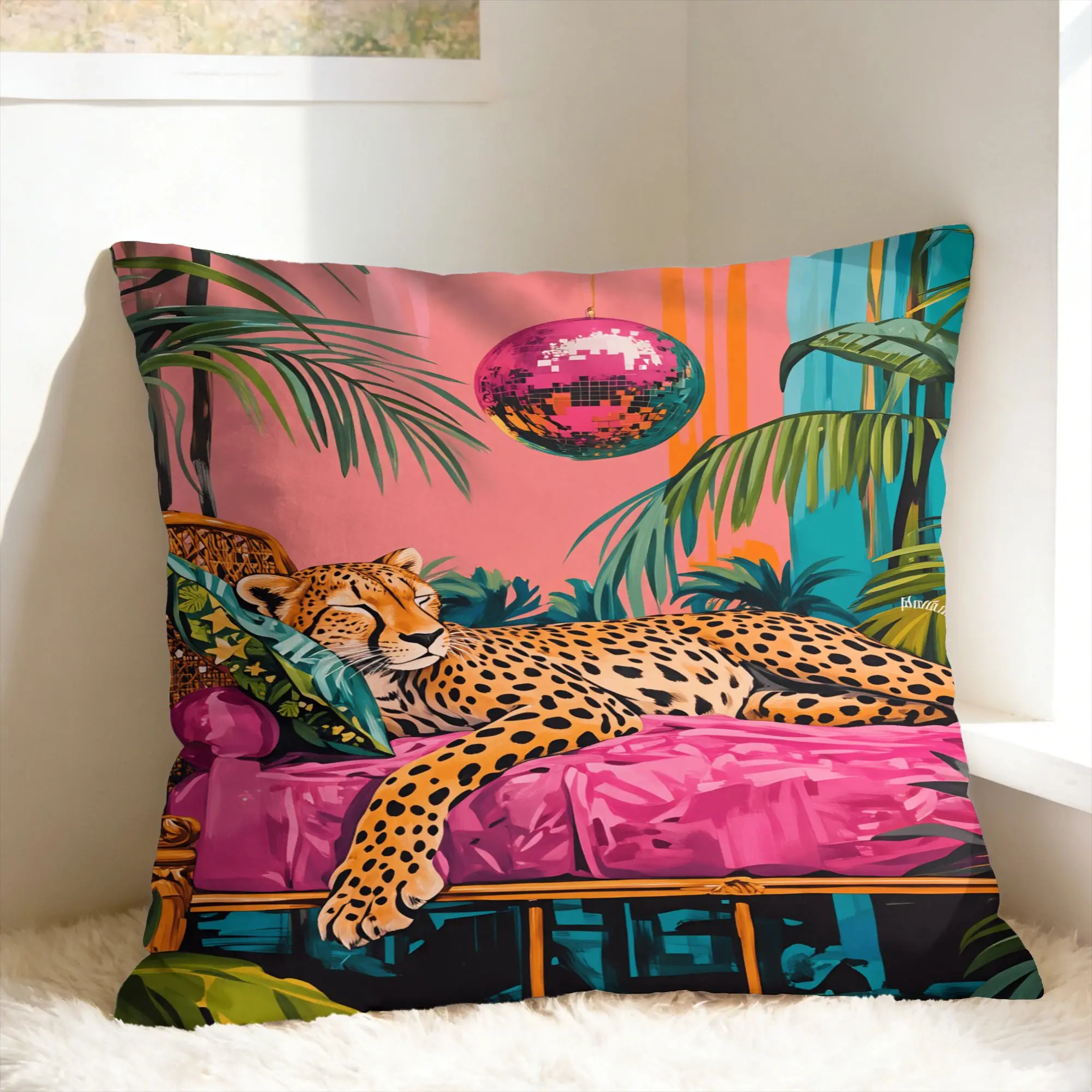 Leopard & Tropical Floral Pillow Case  Morden Pillow Cover Soft Pillowcases For Living Room Chair