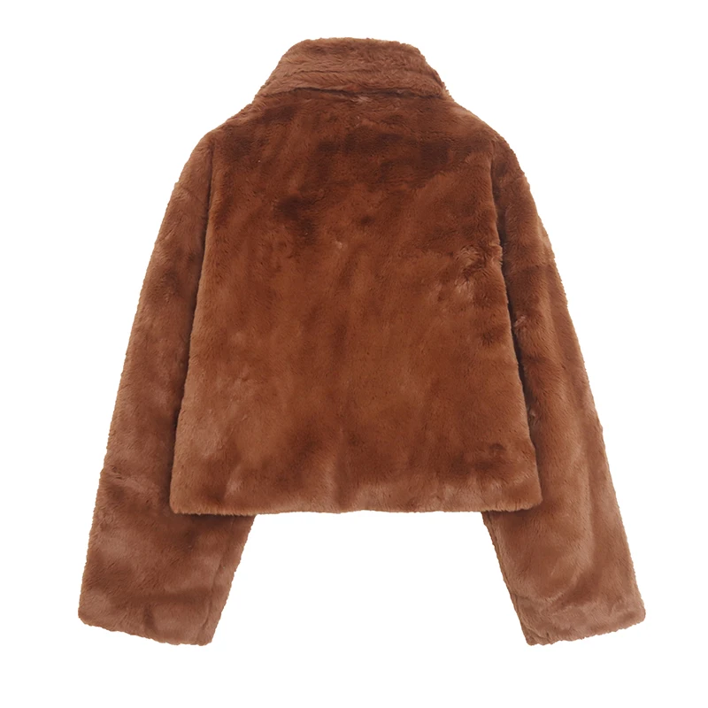 معطف فرو أرنب قصير سميك بياقة سحاب عصري ملابس خارجية دافئة عالية الخصر محاكاة المنك سترة نسائية أنيقة