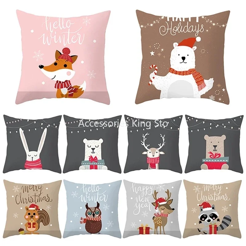 

Cartoon Christmas Style Pillow Case Cute Rabbit Deer Animal Photo Cushion Cover For Home Sofa Chair Decorative Throw Pillowcase