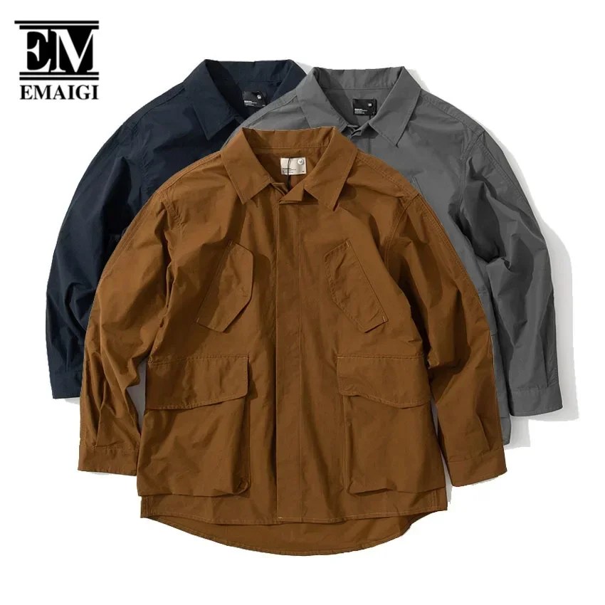 

Men Cityboy Outdoor Oversize Loose Casual Vintage Fashion Streetwear Long Sleeve Cargo Shirts Coat Male Workwear Shirt Jacket