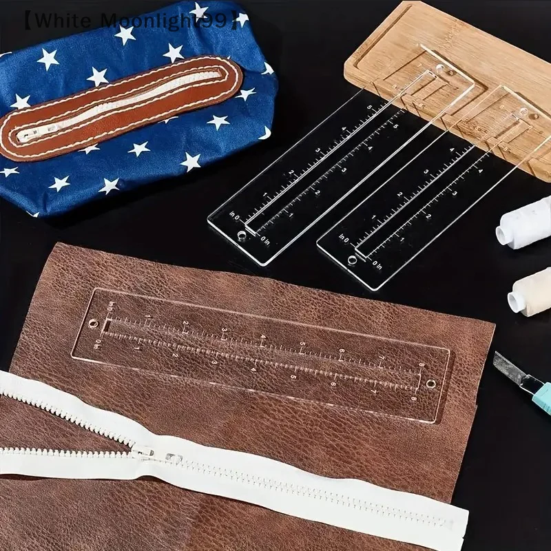 3pcs Acrylic Zipper Template Set Transparent Sewing Ruler For DIY Bag Pocket Crafting Quilting Patchwork Tools For Beginners