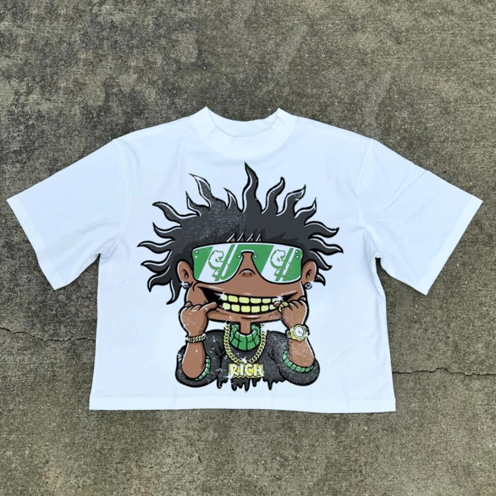 Vintage Cartoon Avatar Graphic Print T-shirt Men Y2K Summer Short Sleeves Oversize Y2K T-shirt Streetwear Women Casual Tee Tops