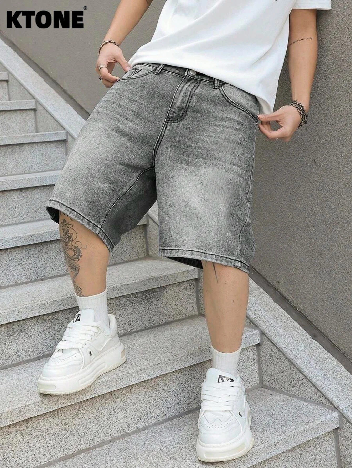 

Men loose fit casual denim jorts lightweight solid color design non stretch comfortable daily wear gray black light color shorts