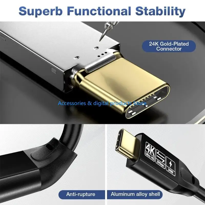 77JD USB C 3.2 Gen2 Cable 20Gbps Fast Speed Data And 240W Charging Efficient 4K Video Transfer For USB C Devices Charging