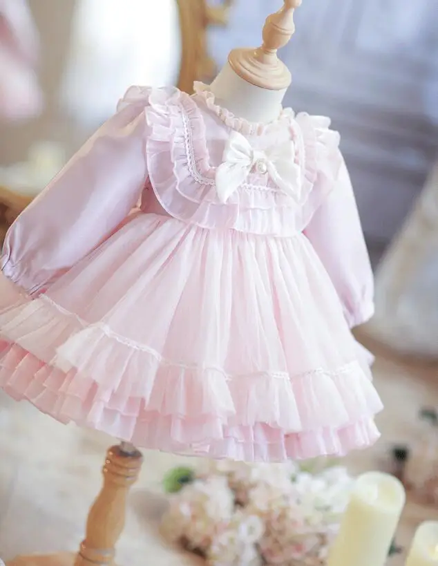 

Children Cute Long Sleeve Birthday Party Fluffy Dress y1380 Girls 2025 New Autumn Lolita Princess Ball Gown