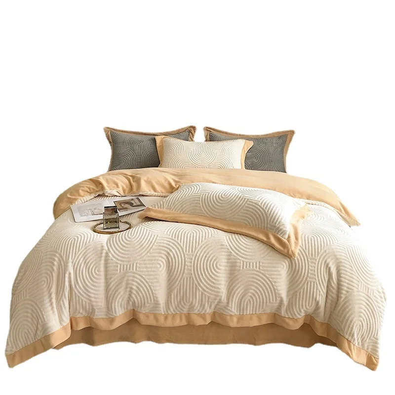 

A-Class Milk Flour Four Piece Set Coral Flour Winter Warmth Thickened Double Sided Fleece Duvet Cover Flannel