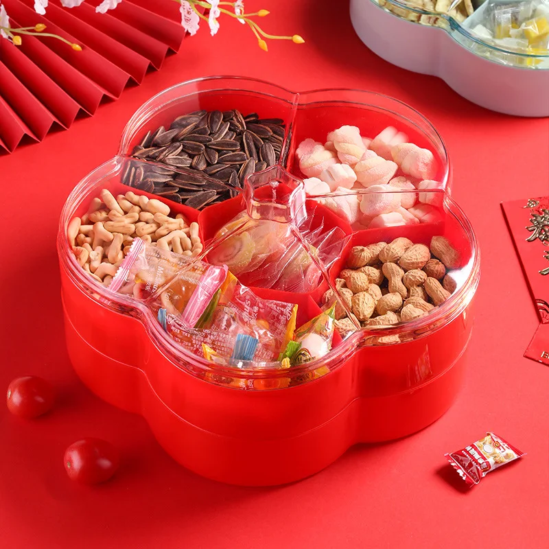 

New Year Snack Box, Large Capacity Nut Snack Storage Box, Separated Fruit Tray, Household Food Container