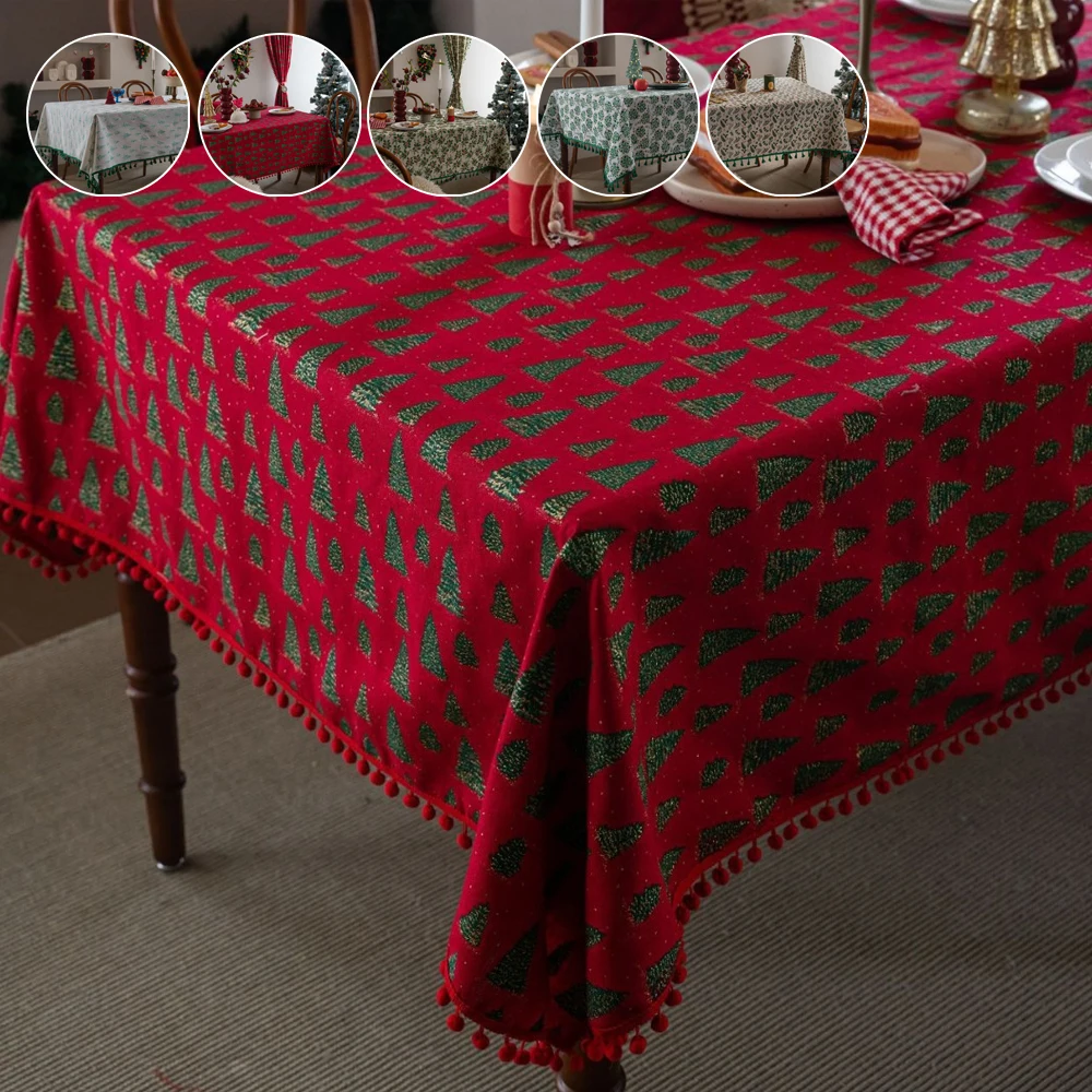 

Red/Green Table Cover Dustproof Tablecloth Retro Christmas Table Linen Party Rectangle Garden Home Decoration 방 꾸미기Tisch Decken