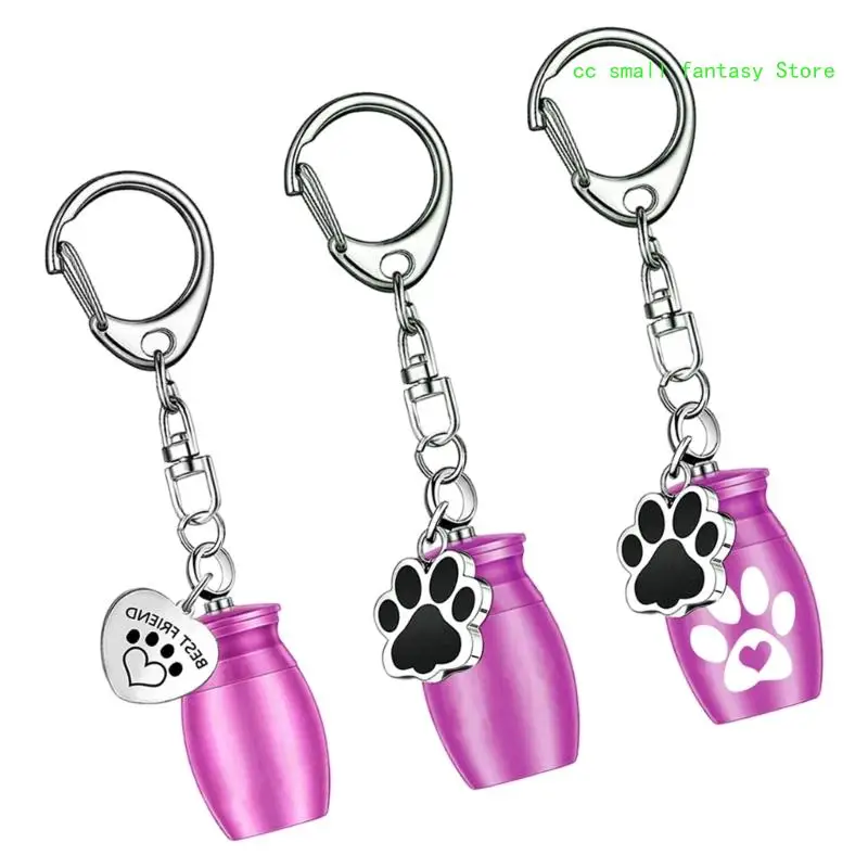 R3MA 3PCS Cremation Ashes Pendant Keychain for Pet Dog Urn Lockets Keyrings Jewelry