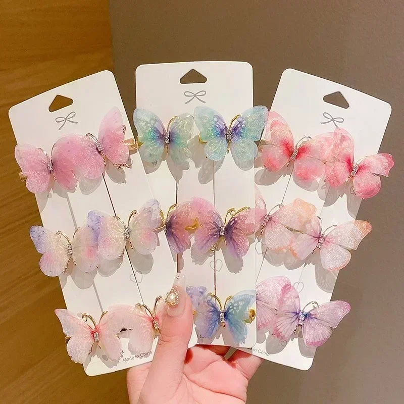 Horquillas de mariposa coloridas para niña, pasadores para el cabello para mujer, adorno para el cabello dulce, tocado de arcoíris, accesorios para el cabello de moda, 2/6 Uds.