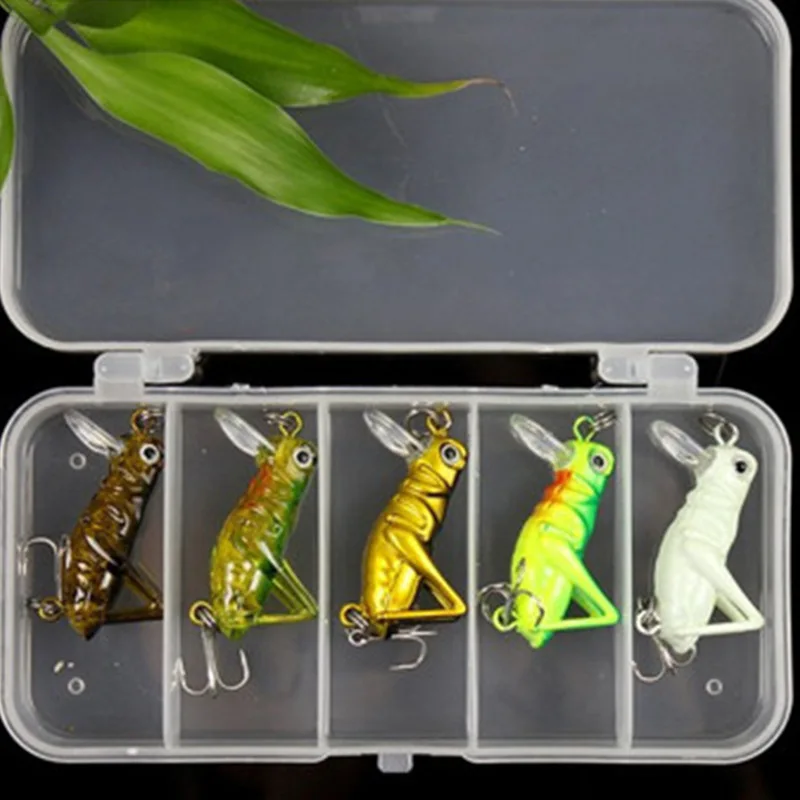 New 5PCS Fishing Lure Set Grasshopper Cricket Insect Bait luminous Minnow Fishing Flying Lure Hard Bait Realistic ArtificialBait