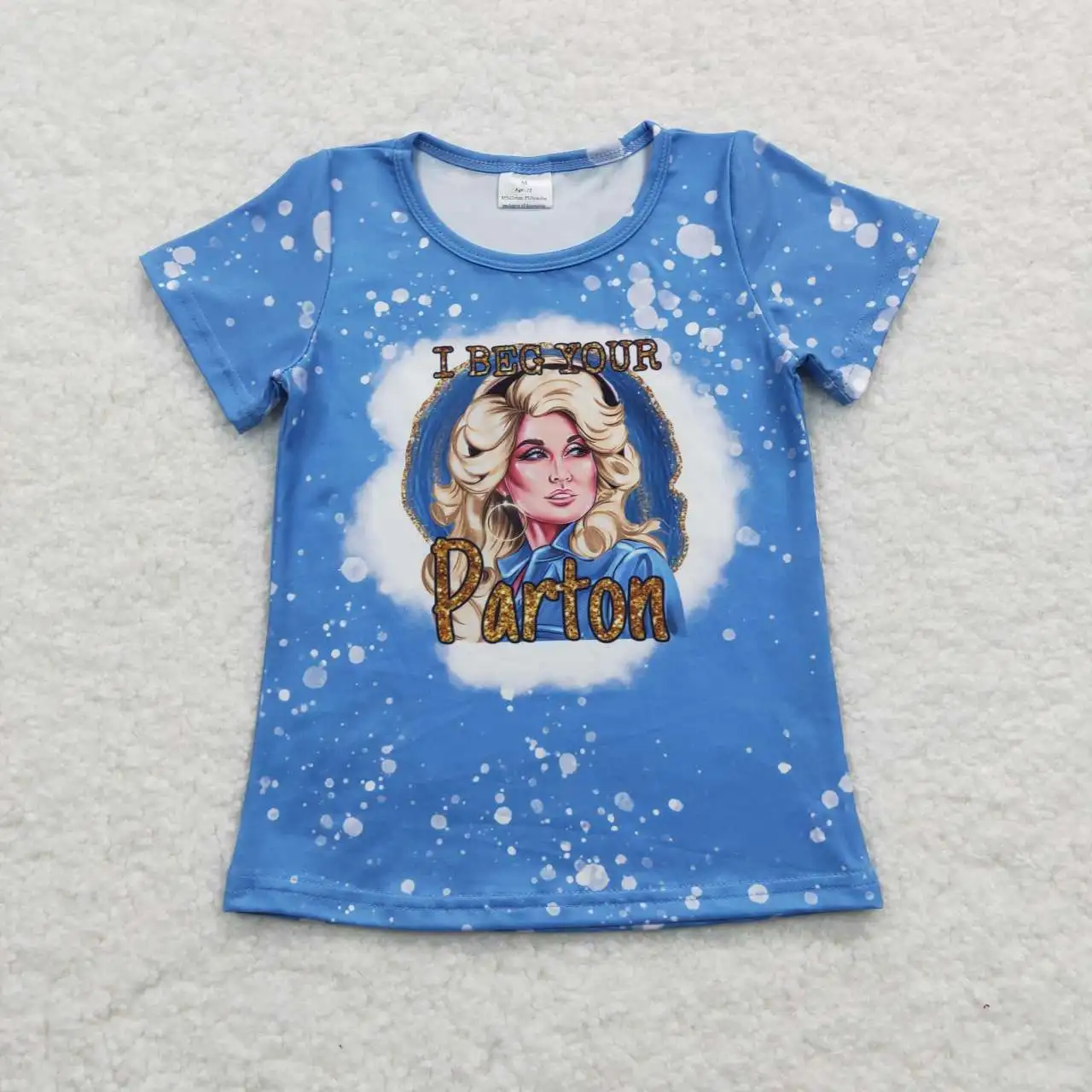 N​ew Update RTS Fancy Baby Girls Blue T Shirts Toddler Kids Milk Silk Tops Children Boutique Clothing