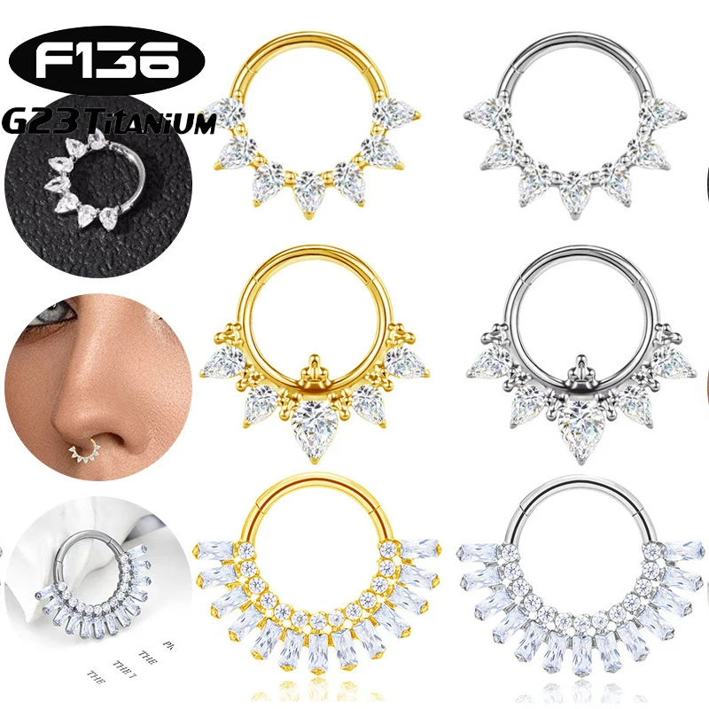 

1PC ASTM F136 G23 Titanium Goth Piercing Jewelry Nose Ring Septum Hinged Clicker Helix Conch Cartilage Hoop Daith Earrings 16G