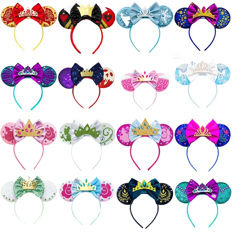 

Disney Crown Ears Headband Flowers Hairband Girl Sequins Bow Pretty Headwear For Women Kids Princess Hair Accessories Party Gift