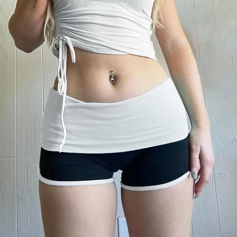 SUCHCUTE Sport Casual Low Waist Shorts Women Double-layer Elastic Shorts Y2K Streetwear Yoga Shorts Skinny Summer Home Outfits