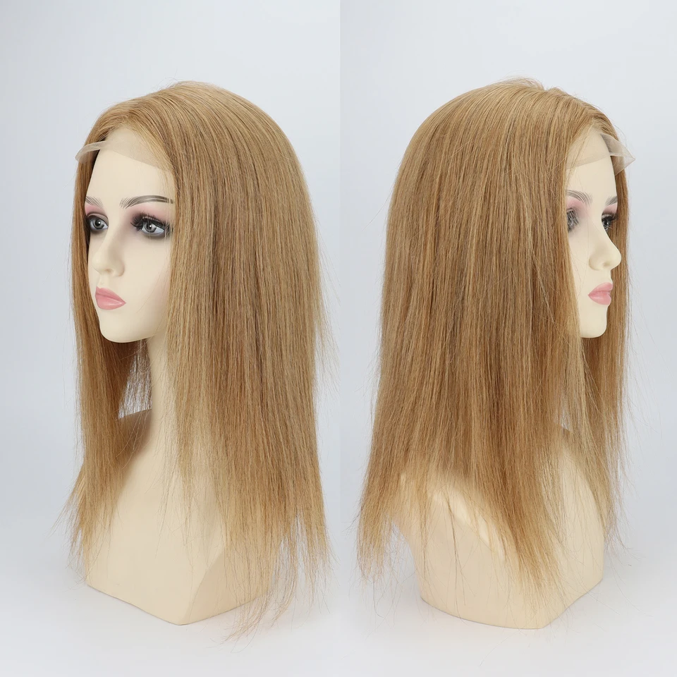 Toupee #27 Rubio Miel Remy Cabello Humano con Clips Base de Piel de Seda Frontal de Encaje Top de Seda 3