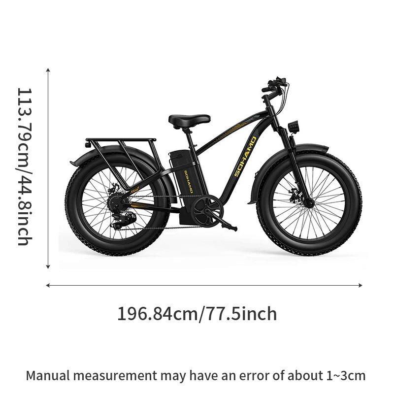 SOHAMO 26'' Electric Bike Mountain Ebike Bicycle With 1500W 48V 20AH Battery Electric Bicycle 60 Miles Urban Commuting Ebike