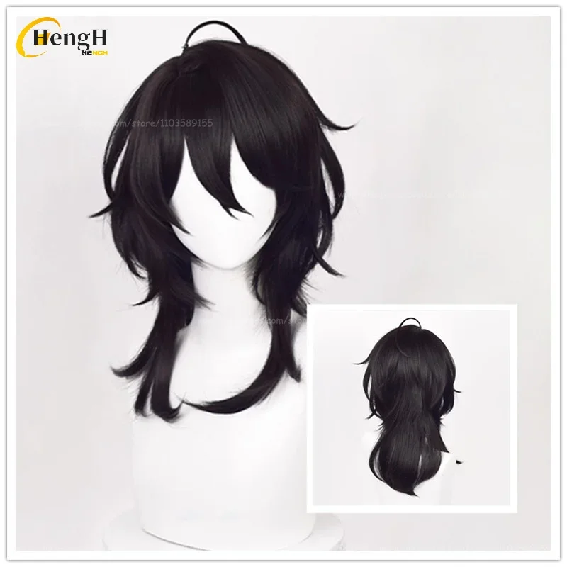 Stok tersedia Wig Anime Sakuma Rei sintetis panjang 45cm Wig Anime Cosplay hitam Wig pesta Halloween rambut tahan panas + topi Wig Gratis