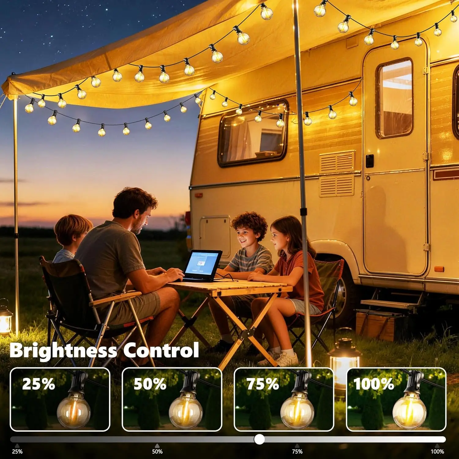 Aiopp G40 Solar-Lichterkette mit Fernbedienung, 3/5/8-Stunden-Timer, dimmbar & 8 Modi, bruchsichere LED-Hängelampen für Party und Garten – Detail 1