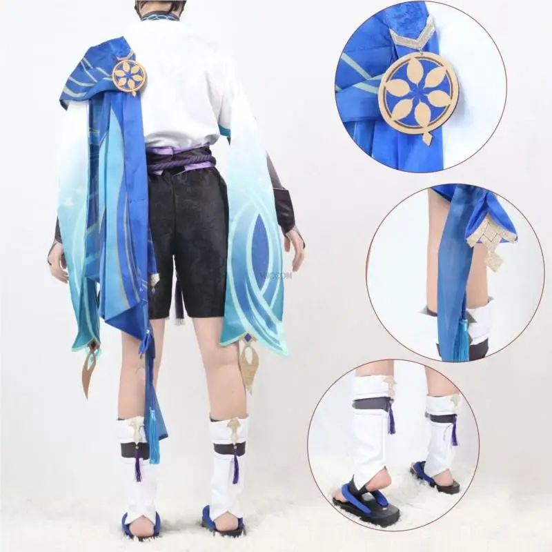 Planchers amouche-Costume de Cosplay Genshin Impact pour Homme, Ensemble Complet avec Perruque et Chapeau, Anime Halloween, Uniforme de Voyageur