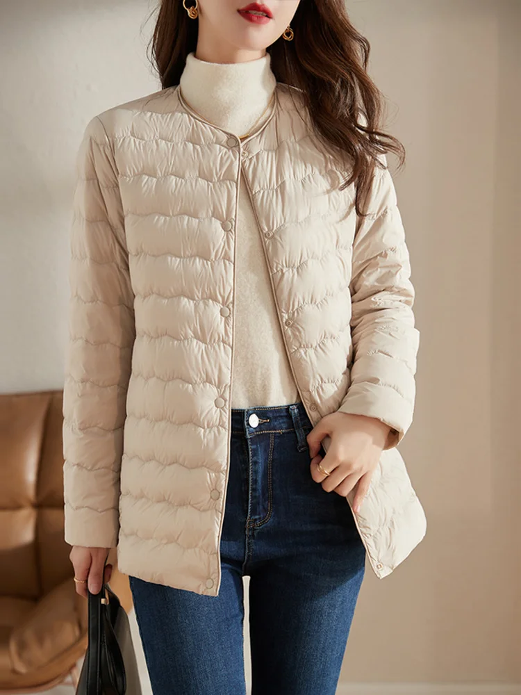 2025 New Autumn Winter Women Bigsize Down Coat Light Thin White Duck Down Jacket Parkas Female Warm Midi Long Puffer Outwears
