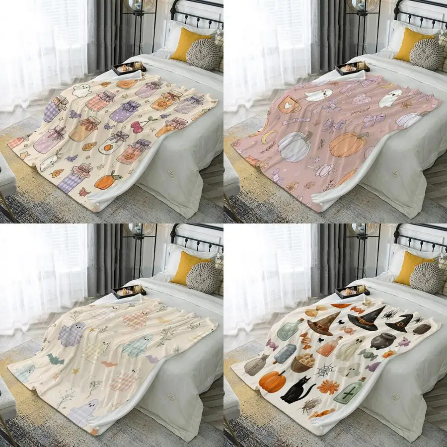 

Милый фланелевой чехол из микрофибры с принтом Хэллоуина, одеяло для спальни, гостиной, дивана, мягкое и удобное украшение для дома