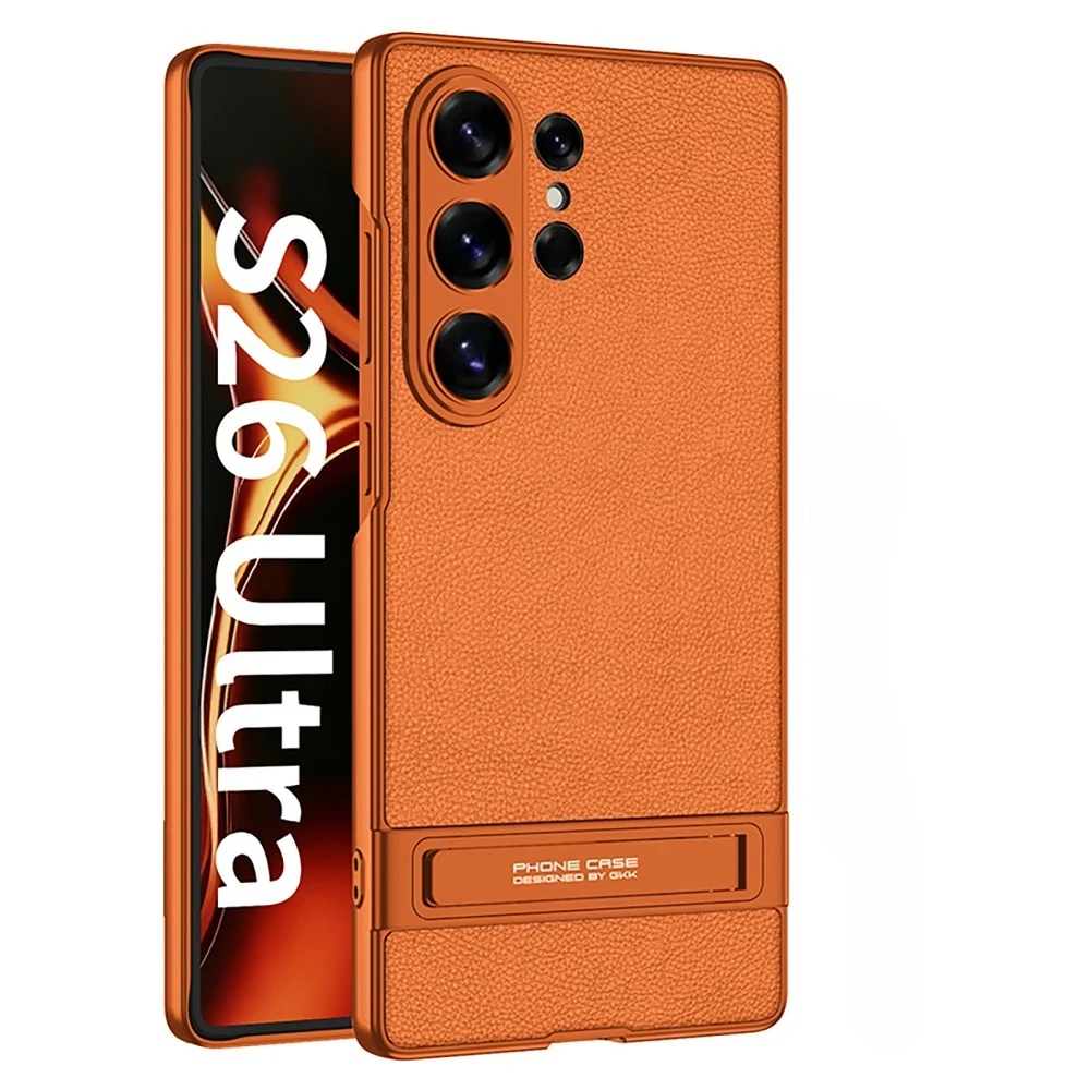 Electroplated Invisible Stand Holder Phone Case for Samsung Galaxy S26 S25 S24 Ultra Matte Leather Anti Drop Protection Cover
