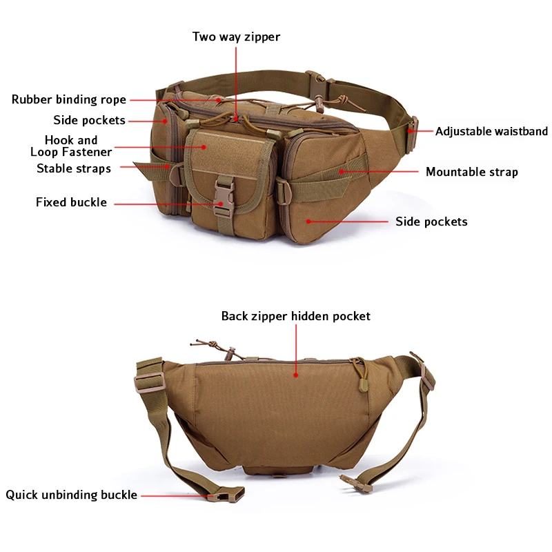 Outdoor Montanhismo Lazer Waistpack, Ferramentas Multifuncionais, Um Saco De Ombro, Nylon Belt Pack, Viagem, Caminhadas, Escalada