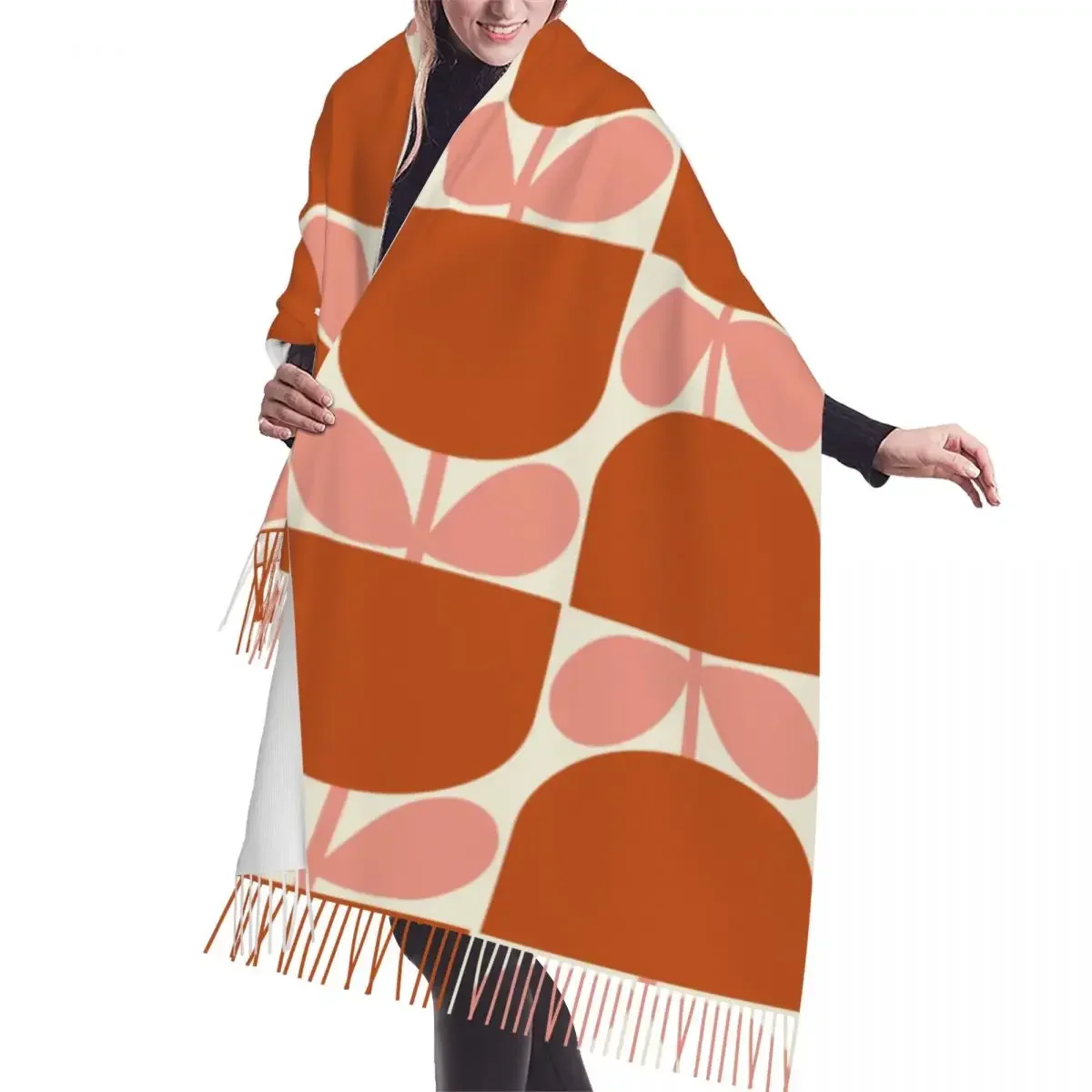 Custom Print Block Tulip Orla Kiely Tassel Scarf Women Soft Shawls Wraps Lady Winter Scarves