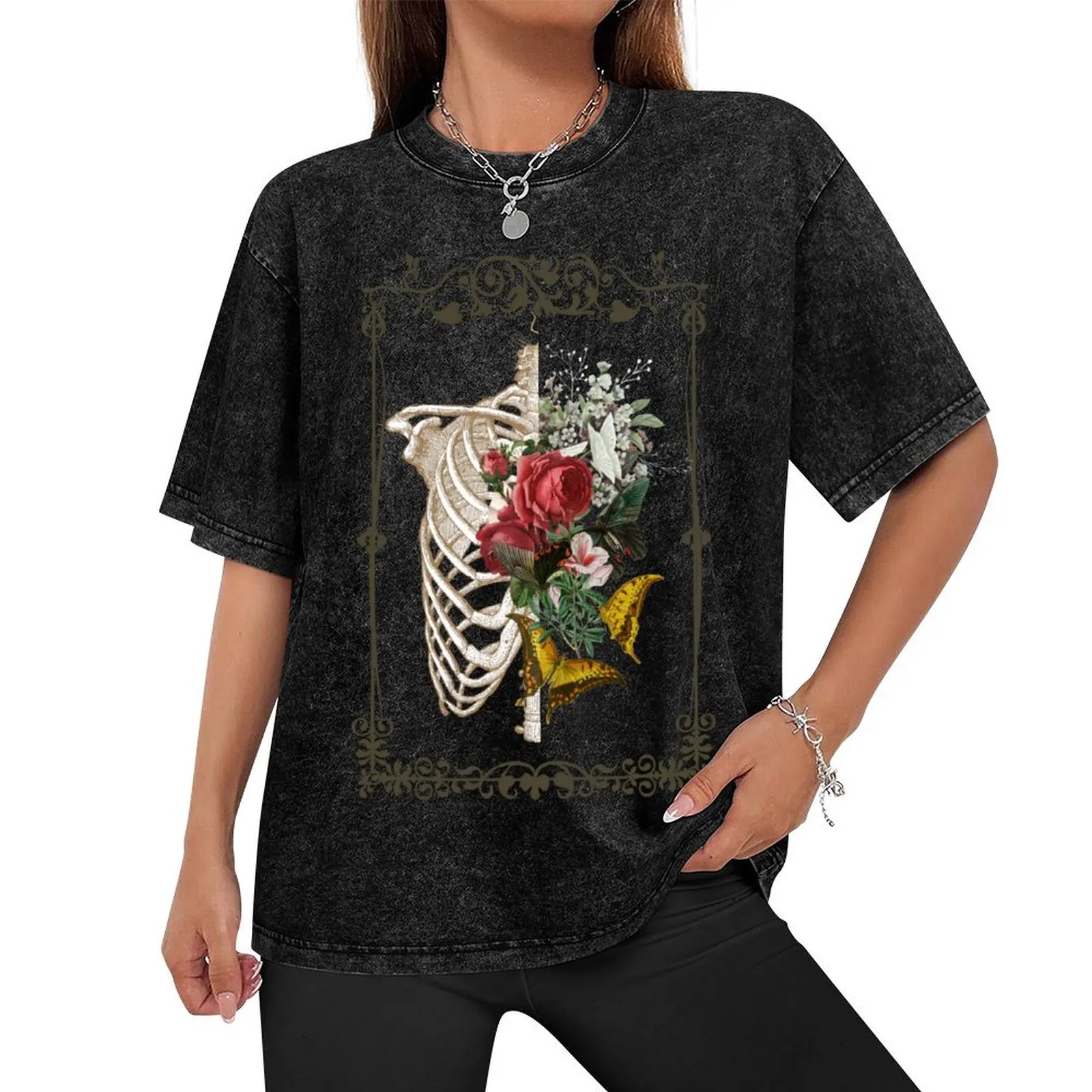 Gothic Flower And Bones, Tarot Card Sweatshirt, Pastel Goth Hoodie, Aesthetic Grunge Tee, Luna Moth Clothing, Flower And T-Shirt