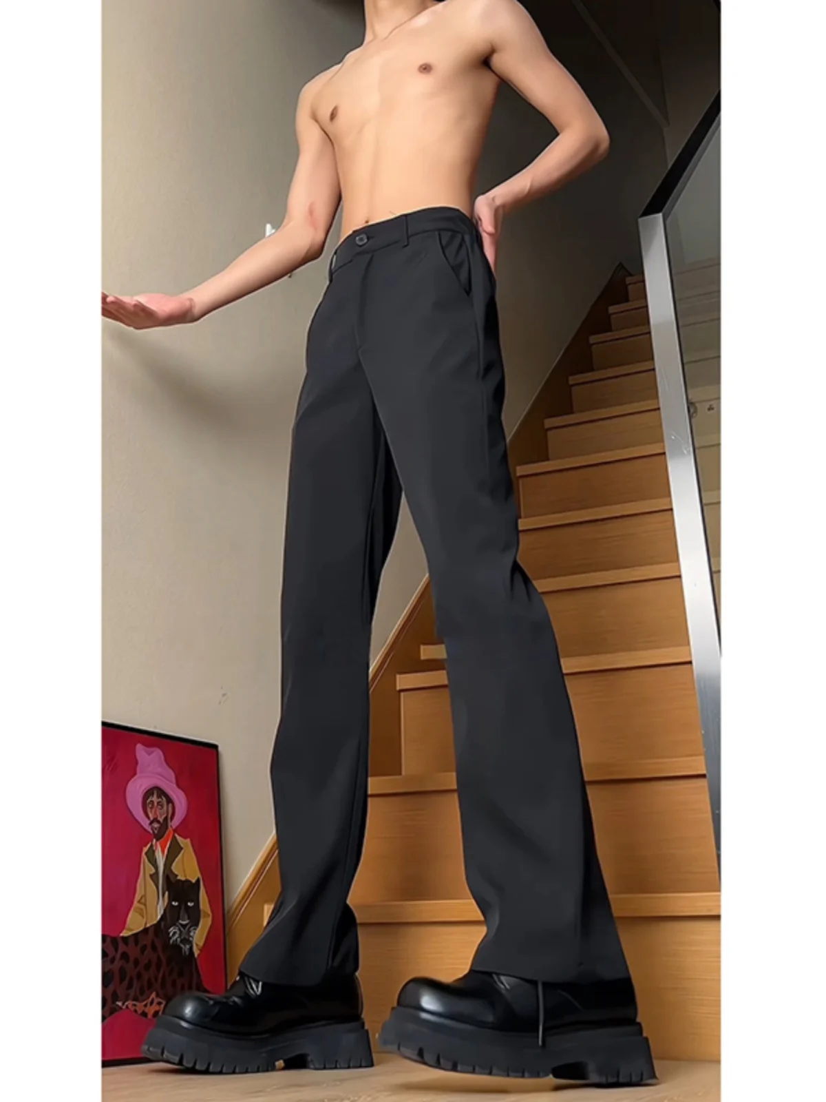 

Мужские летние брюки чинос с высокой талией, прямого кроя, повседневные, модные, молодежные, из полиэстера