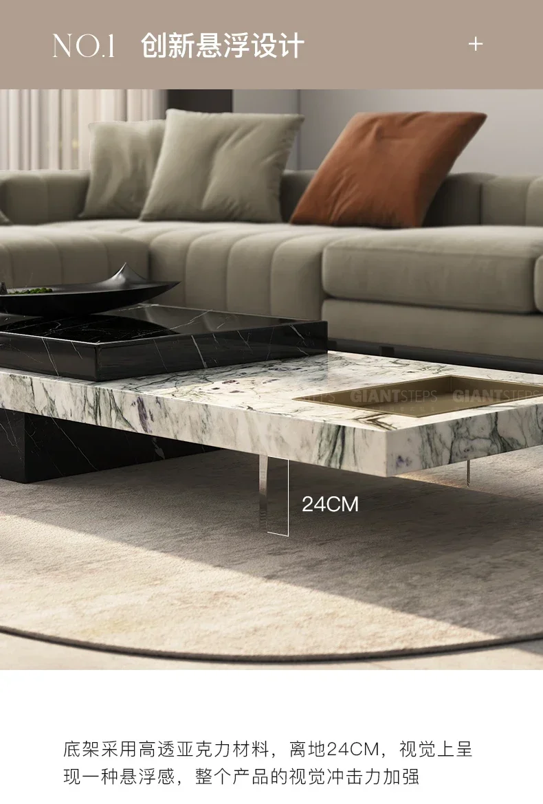 Italian Minimalist Natural Marble Acrylic Tea Table TV Cabinet Unit Nordic Style